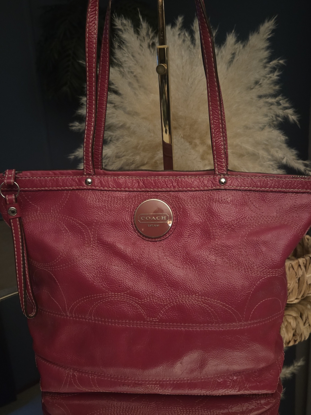 Vintage Y2K Coach Patent Leather Tote | Berry Pink Signature C Logo